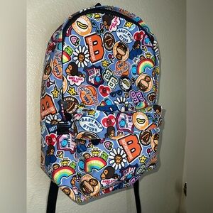 Baby Milo Store Badge Pattern Faux Leather Large Backpack